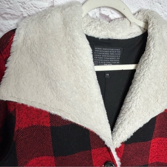Steve Madden Plaid Faux Sherpa Collared Trench Coat NWT - Picture 8 of 16